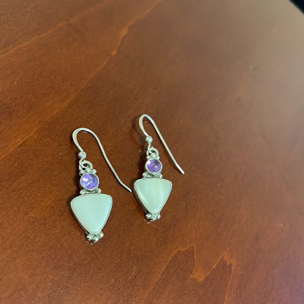 Artisan Sterling Silver, Amethyst, Mother of Pearl Earrings